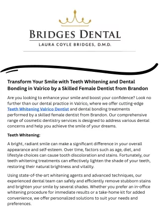 Transform Your Smile with Teeth Whitening and Dental Bonding in Valrico by a Skilled Female Dentist from Brandon