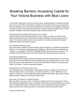 Business Loan in Victoria