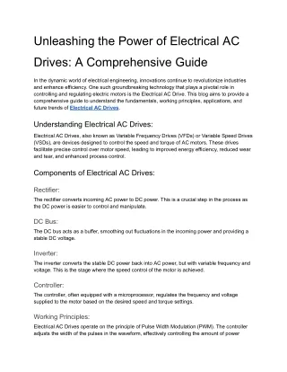 Unleashing the Power of Electrical AC Drives: A Comprehensive Guide