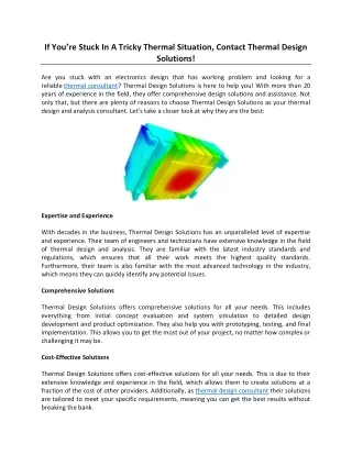 If You’re Stuck In A Tricky Thermal Situation, Contact Thermal Design Solutions!