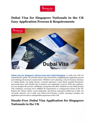 Dubai Visa for Singapore Nationals in the UK Easy Application Process & Requirements