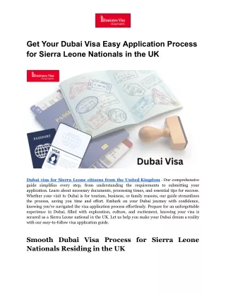 Get Your Dubai Visa Easy Application Process for Sierra Leone Nationals in the UK