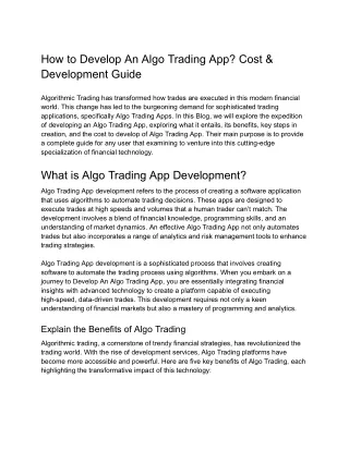 How to Develop An Algo Trading App? Cost & Development Guide