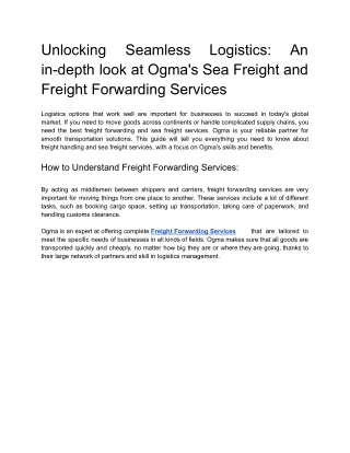 Sea Freight Services