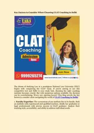 Key Factors to Consider When Choosing CLAT Coaching in Delhi