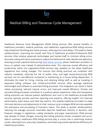 Medical Billing and Revenue Cycle Management