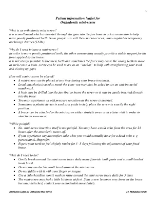 Information leaflet for Orthodontic Mini-Screw