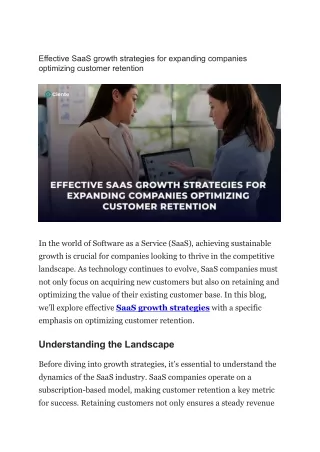 Effective SaaS growth strategies for expanding companies optimizing customer retention