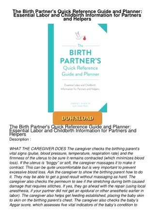 ❤[PDF]⚡  The Birth Partner's Quick Reference Guide and Planner: Essential Labor and