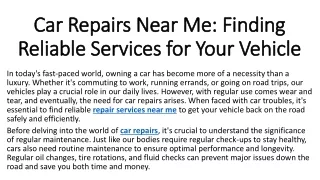 Car Repairs Near Me Finding Reliable Services for Your Vehicle