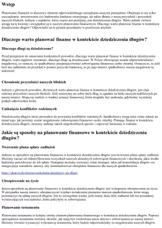 Dlaczego warto planować finanse w kontekście dziedziczenia długów?