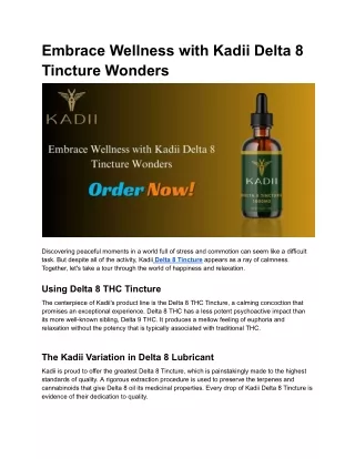 Embrace Wellness with Kadii Delta 8 Tincture Wonders