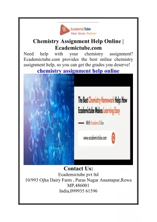 Chemistry Assignment Help Online  Ecademictube.com