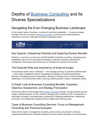 Depths of Business Consulting and Its Diverse Specializations