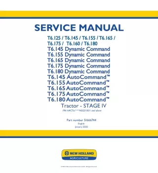 New Holland T6.125 STAGE IV Tractor Service Repair Manual