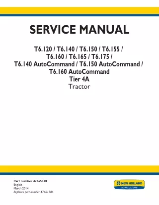 New Holland T6.160 AutoCommand Tier 4A Tractor Service Repair Manual