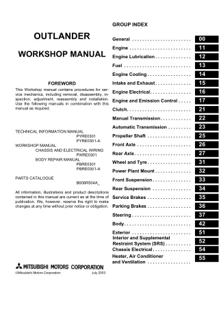 2004 Mitsubishi Outlander Service Repair Manual