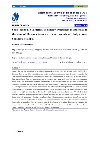 Socio-economic valuation of donkey ownership in Ethiopia: in the case of Hossana