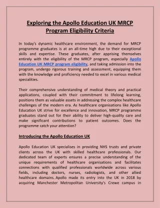 Exploring the Apollo Education UK MRCP Program Eligibility Criteria