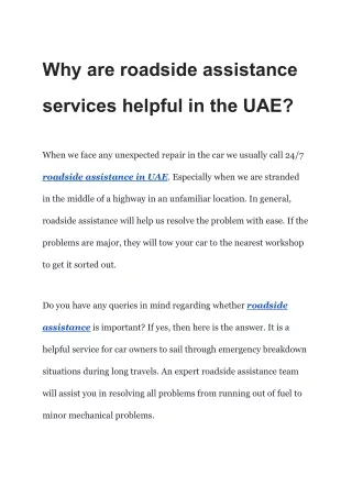 Why are roadside assistance services helpful in the UAE