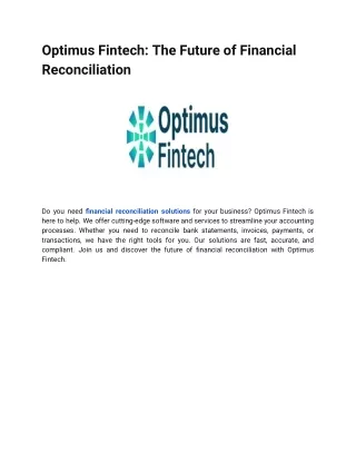 Optimus Fintech: The Future of Financial Reconciliation