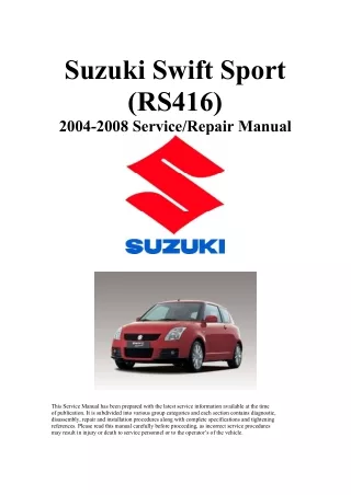 2004 Suzuki Swift Sport RS416 Service Repair Manual