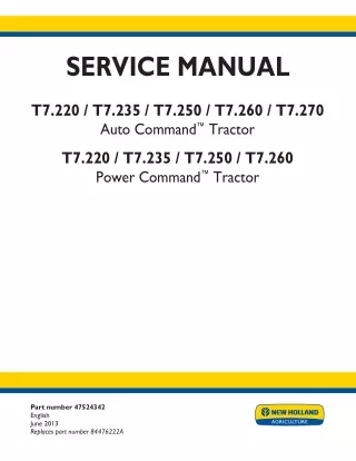 New Holland T7.250 Power Command Tractor Service Repair Manual