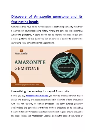 Discovery of Amazonite gemstone and its fascinating beads