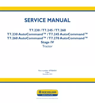 New Holland T7.270 AutoCommand Tractor Service Repair Manual