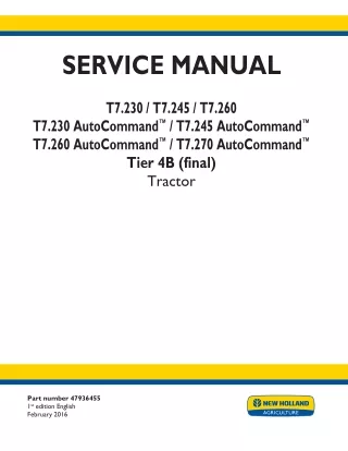 New Holland T7.270 AutoCommand™ Tier 4B (final) Tractor Service Repair Manual