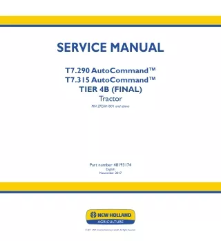 New Holland T7.290 AutoCommand™ Sidewinder II Tractor Service Repair Manual [ZFEA01001 - ZGEA02931]