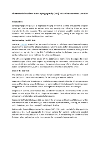 The Essential Guide to Sonosalpingography (SSG) Test: What You Need to Know