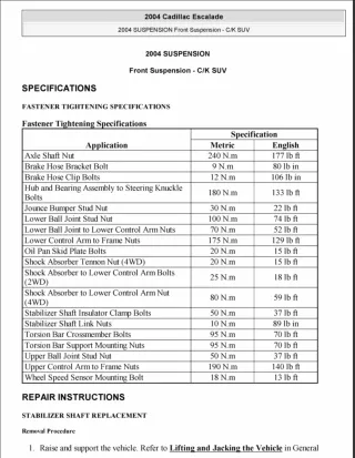 2005 Cadillac Escalade Service Repair Manual