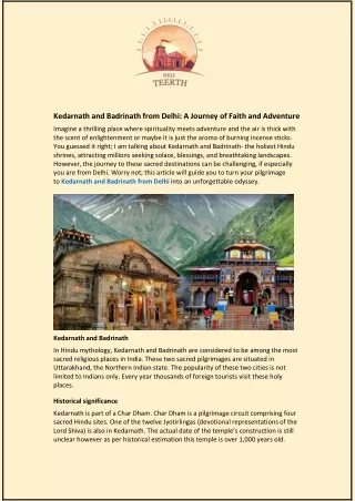 Kedarnath and Badrinath from Delhi and A Journey of Faith and Adventure