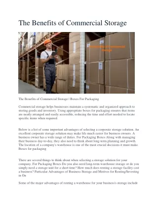 The Benefits of Commercial Storage