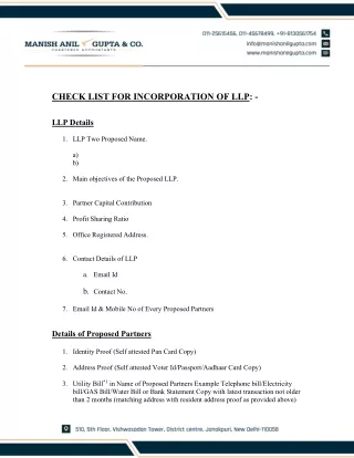 Check List for Incorporation Of LLP