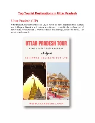 Top Tourist Destinations in Uttar Pradesh