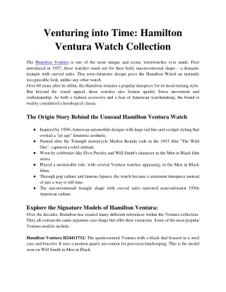 Venturing into Time Hamilton Ventura Watch Collection