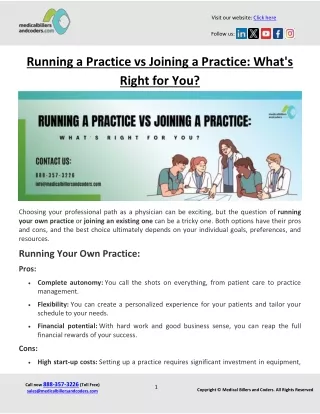 Running a Practice vs Joining a Practice- What's Right for You