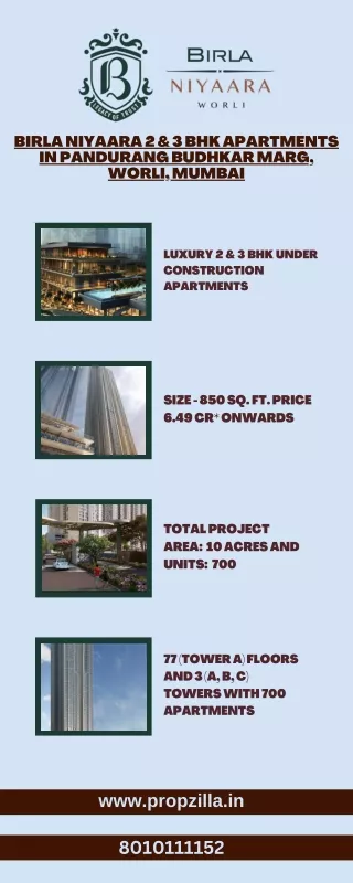 Birla Niyaara 2 & 3 BHK Apartments in Pandurang Budhkar Marg, Worli, Mumbai