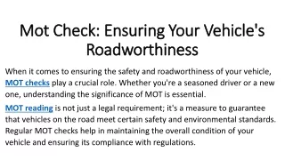 Mot Check Ensuring Your Vehicle's Roadworthiness