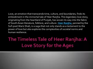 The Timeless Tale of Heer Ranjha A Love Story for the Ages