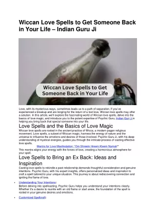 Wiccan Love Spells to Get Someone Back in Your Life – Indian Guru Ji