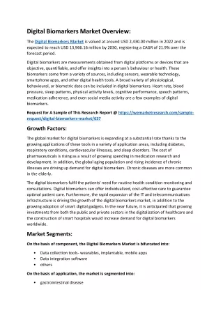 Digital Biomarkers Market Overview