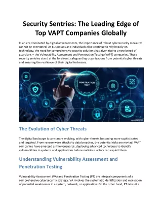 Security Sentries: The Leading Edge of Top VAPT Companies Globally