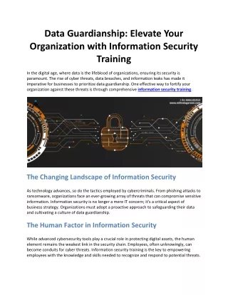 Data Guardianship: Elevate Your Organization with Information Security Training