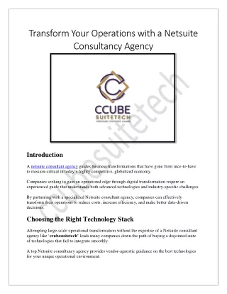 Transform Your Operations with a Netsuite Consultancy Agency