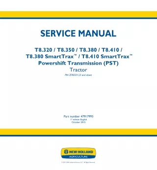 New Holland T8.320 Tractor Service Repair Manual (PIN ZFRE03123 and above)