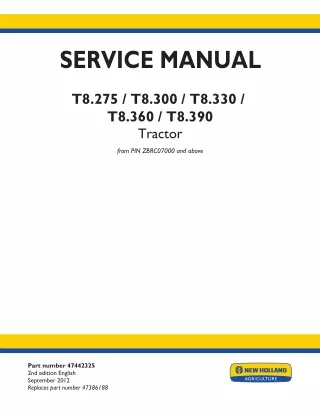 New Holland T8.330 Tractor Service Repair Manual (from PIN ZBRC07000 and above)