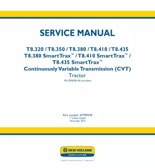 New Holland T8.350 696110739 CVT TIER 2 Tractor Service Repair Manual [ZERE08100 - ]